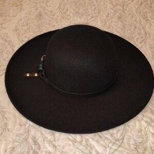 a.n.a. Woman's Round Black Hat With Leather Trim, One Size, NWT